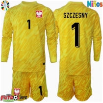Camiseta Polonia Wojciech Szczesny #1 Portero Primera Equipación para niños Eurocopa 2024 manga larga (+ pantalones cortos)